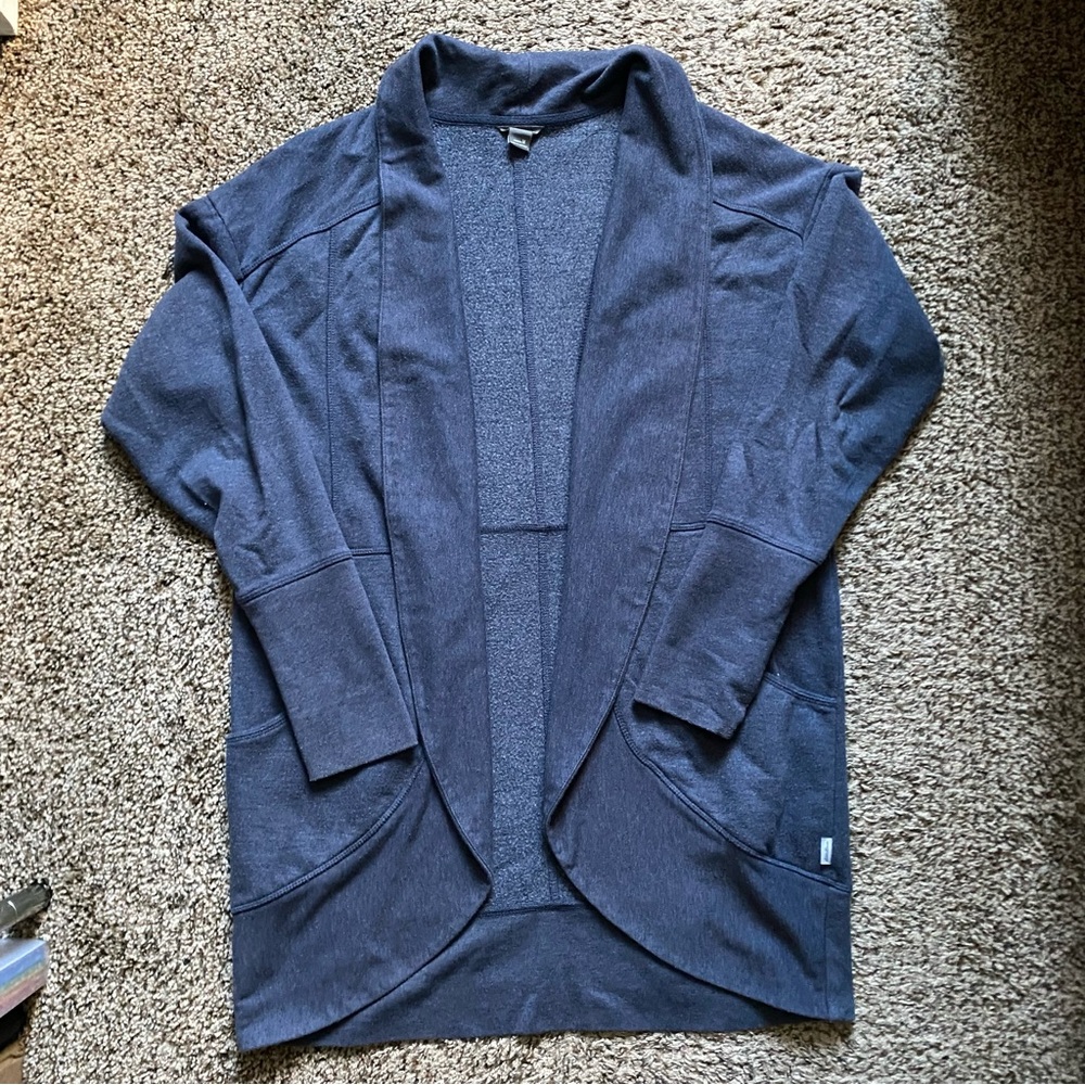 Eddie Bauer Womens Camp Wrap Cardigan Blue Size Medium Open Front Thumb Holes, B